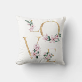Kärlek i guld brev med magnolia blommor kudde