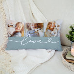 Kärlek i Heart Script Mist Anpassningsbar 3 Photo  Lumbarkudde<br><div class="desc">Den moderna och snyggt anpassningsbarna i ländryggen dekorativ kudde har en fotokollage med tre (3) favoritfoton med en enkel och minimal vit typografi av "Kärlek"-typ som innehåller blommande och hjärtedetaljer. Neutralten grått dimt grönt och vitt färg kan modifieras.</div>
