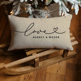 Kärlek i Heart Script Rustic Linen Anpassningsbar Lumbarkudde