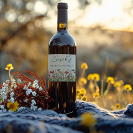 Kärlek i Knopp Akvarell Vildblomma Bröllopsfest Vinflaska Etikett