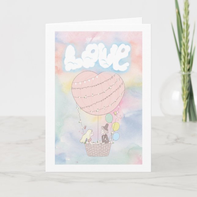 Kärlek i Luft Hett-luft-ballongen Valentines day Helgkort (Framsida)