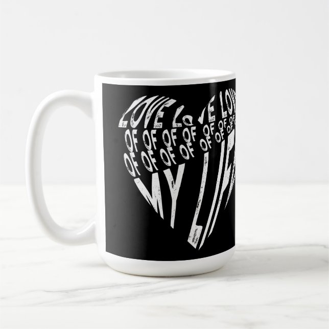 Kärlek i min livsstil - svart och vit typografi kaffemugg (Vänster)