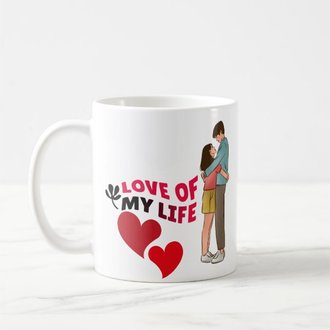Kärlek i mitt liv, två hjärtan, röda hjärtan, par kaffemugg (Vänster)
