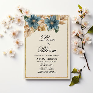 Kärlek i Möhippan Blåblå guld blommigt Inbjudningar