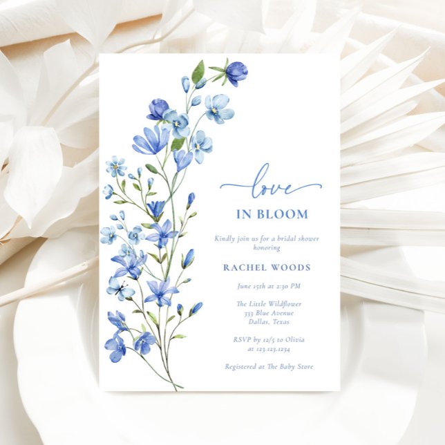 Kärlek i Möhippan Bloom Dusty Blue Wildblomma Inbjudningar (Skapare uppladdad)