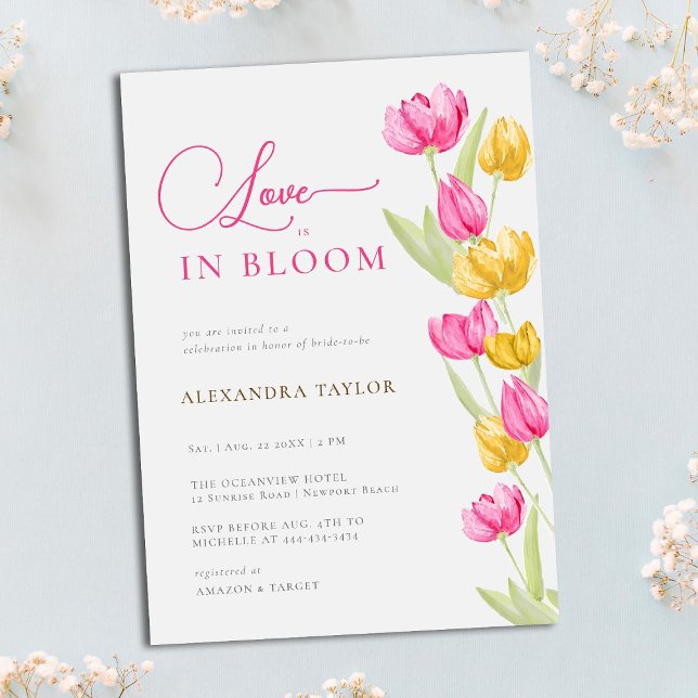 Kärlek i Möhippan Bloom Tulips Calligraphy Inbjudningar (Skapare uppladdad)