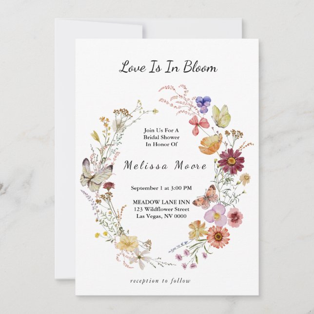 Kärlek i Möhippan Bloom Wildblomma Bohemian Inbjudningar (Framsida)