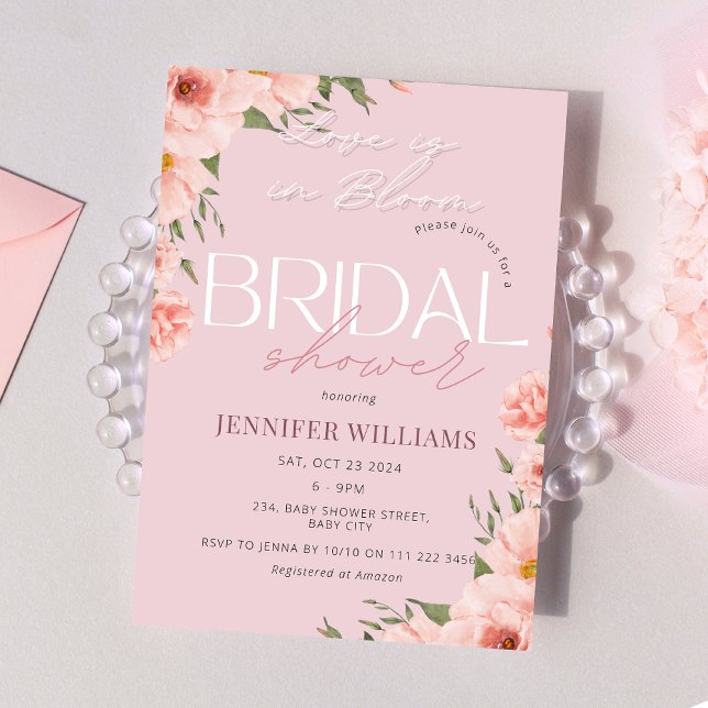 Kärlek i Möhippan för  Rosa i Bloom Blommigt Inbjudningar (Love is in Bloom Blush Pink Bridal Shower Invitation)