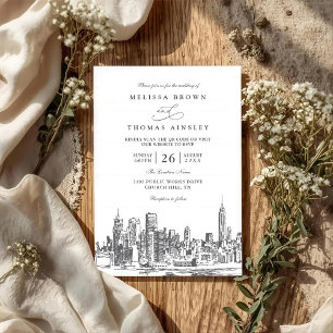Kärlek i New York Elegant Modern QR-kod Bröllop Inbjudningar