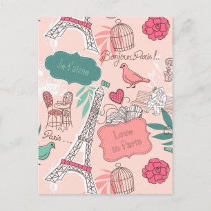 Kärlek i Paris Mönster Rosa Vykort