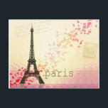 Kärlek i Paris Vykort<br><div class="desc">Eiffel Torn mot bakgrund av gult,  stam och rosa med flytande hjärtan och "paris" i guld.  Lägg enkelt till din egen text till den här designen för att anpassa den.  Perfekt för Paris,  Frankrike-resenärer,  bröllop eller andra särskilda tillställningar.</div>