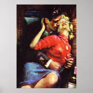 Kärlek i Tåg Cabin Vintage Pulp Cover Art Poster