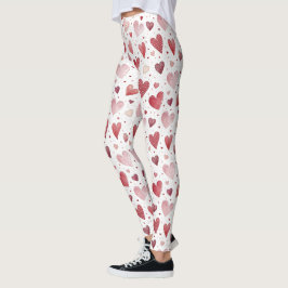 Kärlek i vattenfärg - Whimsical Heart Mönster Leggings