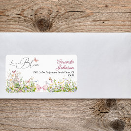 Kärlek i vild blomsterbukett bröllopsdusch adress adressetikett
