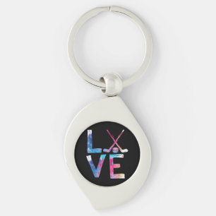 Kärlek Ice Hockey Girls Hockey Gifts Womens Ice Ho Swirl Silverfärgad Nyckelring