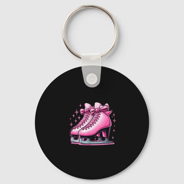 Kärlek Ice Skating Rosa Coquette Skates Winter Spo Nyckelring (Framsida)