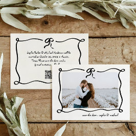 Kärlek | Illustrerad Fransk Bow och Photo Bröllop Spara Datumet