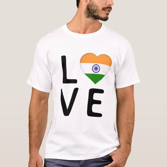Kärlek - Indien Flagga T Shirt (Framsida)