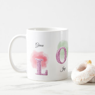 KÄRLEK Initialer Anpassat Namn Akvarelldesign Kaffemugg