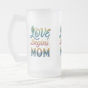 Kärlek inleds med Mamma" Frosted Glass Mugg - 16 o