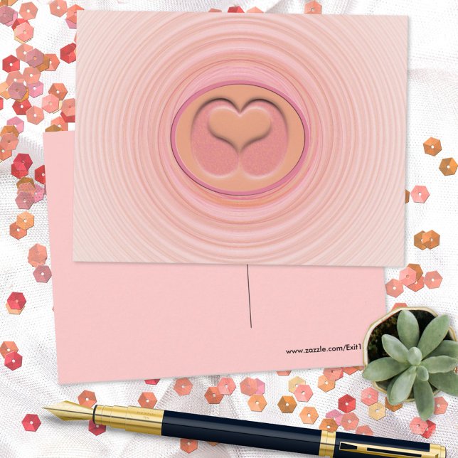 Kärlek Inspicerad Rosa Peach Spiral 3D Heart Cente Vykort (Skapare uppladdad)