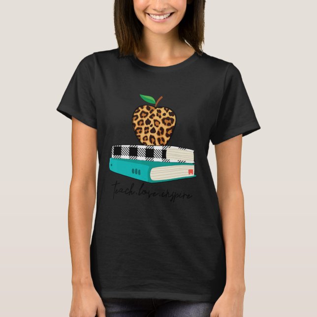 Kärlek Inspire Leopard Skriv ut apple Teacher Funn T Shirt (Framsida)