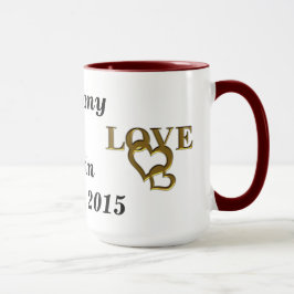 Kärlek Interlocking Heart, Namn och Date Ringer Mu Mugg