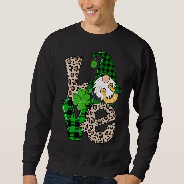 Kärlek Irish Gnome Tie Dye Shamrock St Patrick Day Lång Ärmad Tröja (Framsida)