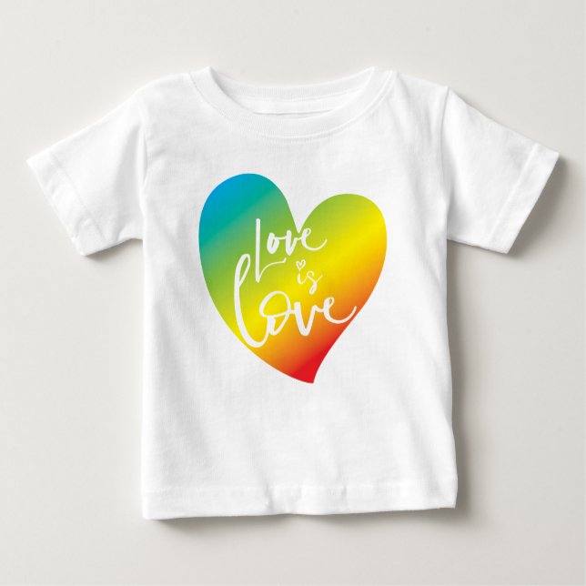 KÄRLEK IS KÄRLEK LBGT-regnbåge, hjärtvita bokstäve T Shirt (Framsida)