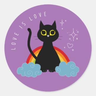KÄRLEK IS KÄRLEK - Regnbåge Black Cat Sticker Runt Klistermärke