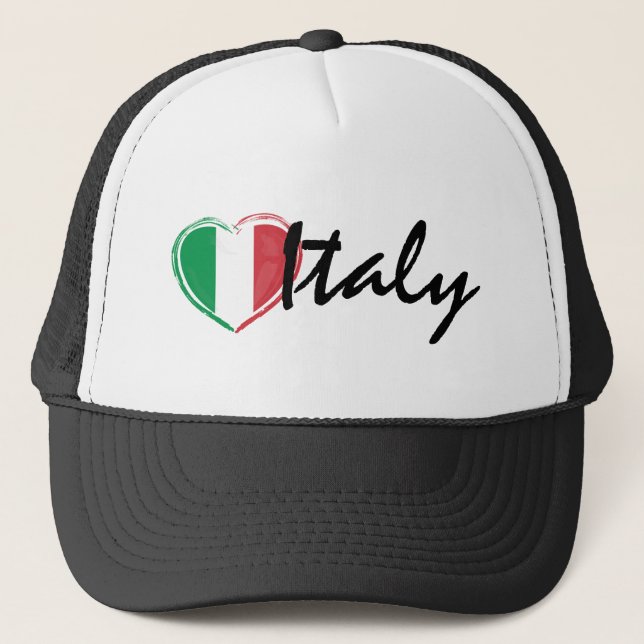 Kärlek Italien Italia Heart Flagga Truckerkeps (Framsida)
