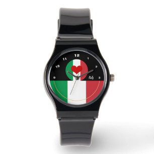 Kärlek, Italien, rödhjärta, italienska Flagga Armbandsur