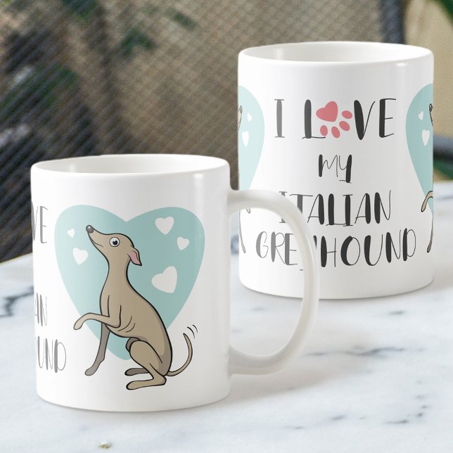 Kärlek Italienska Greyhound Fawn Tecknad hund Cute Kaffemugg (Skapare uppladdad)