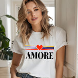 Kärlek italienska Simple Modern Typography Heart T Shirt<br><div class="desc">Kärlek italienska Simple Modern Typography Heart Women's Mode T-Shirt Top har texten "Amore" i ett vanligt svart skript typografi som accentueras med färgstark rand och ett romantiskt rött kärlek-hjärta. Perfekt som en gåva till henne för Alla hjärtans dag, födelsedag, jul, Mors dag, bästa vänner, systrar med mera. Designad av Evco...</div>