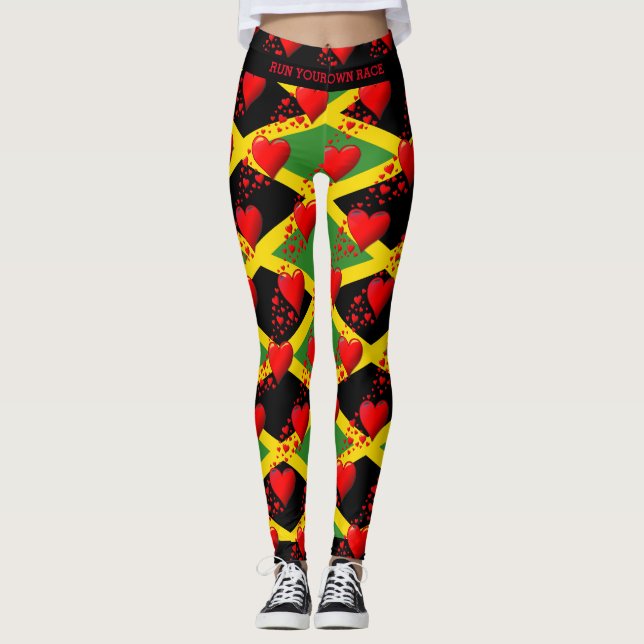 KÄRLEK JAMAICA Flagga Red Hearts SPRINGA ERA TÄVLI Leggings (Framsida)