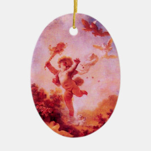 KÄRLEK JESTER,CUPID MONOGRAM Red Ruby Heart Julgransprydnad Keramik