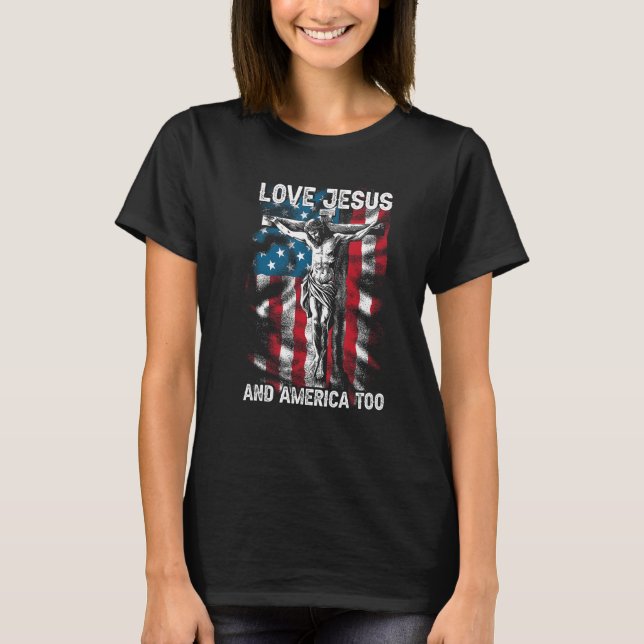 Kärlek Jesus & Amerika till USA Christian Independ T Shirt (Framsida)
