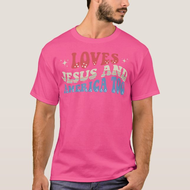 Kärlek Jesus och Amerika för kristen 4 juli T Shirt (Framsida)