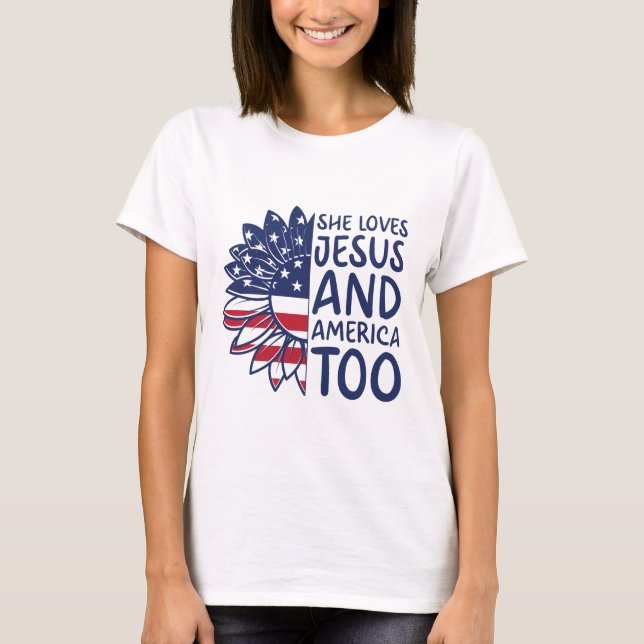 Kärlek Jesus och Amerika till 4:e juli Tshirt T Shirt (Framsida)