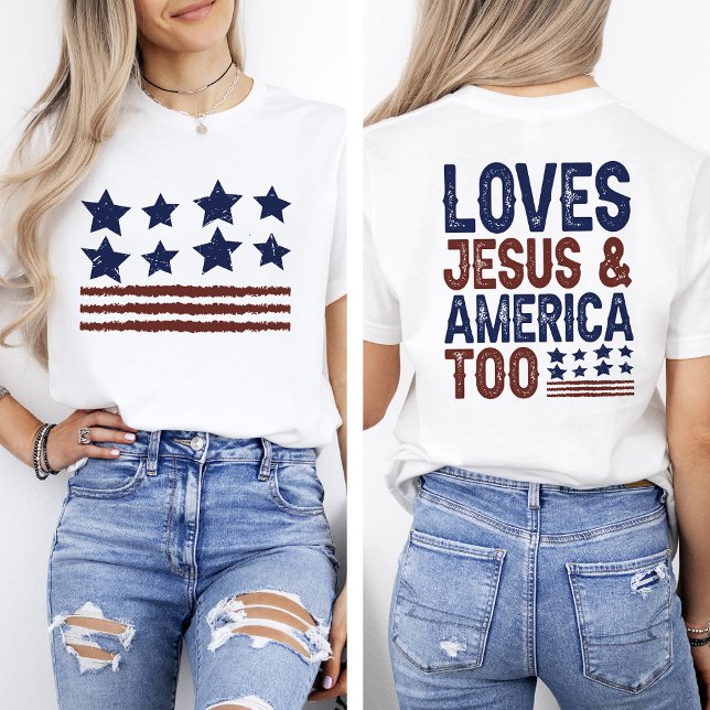 Kärlek Jesus och Amerika till 4 juli T Shirt (Skapare uppladdad)