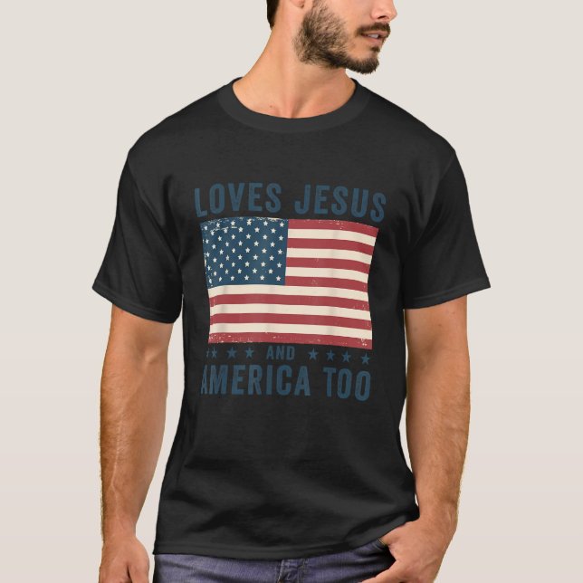 Kärlek Jesus och Amerika till USA flagga Patriotic T Shirt (Framsida)