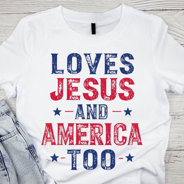 Kärlek Jesus och även USA T Shirt (Skapare uppladdad)