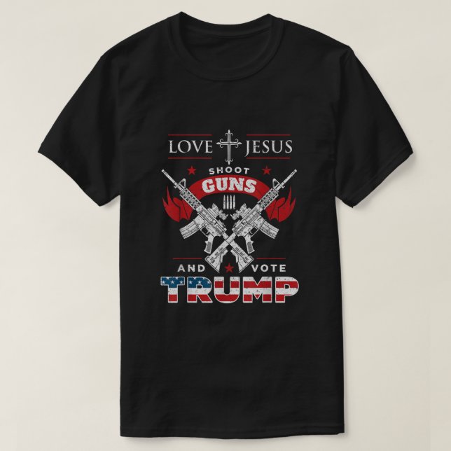 Kärlek Jesus sköt vapen och rösttrumpan T Shirt (Design framsida)