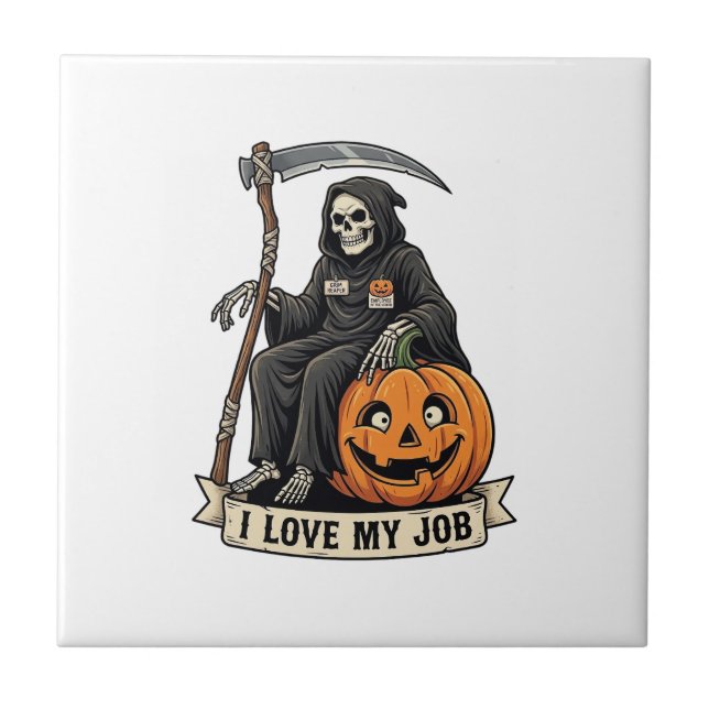 Kärlek jobb Grim Reaper Halloween Pumpa Lie_1 Kakelplatta (Framsidan)