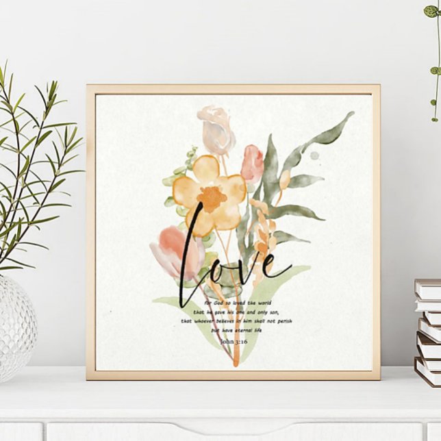 Kärlek-John 3:16 orangens blommigt Poster (Skapare uppladdad)