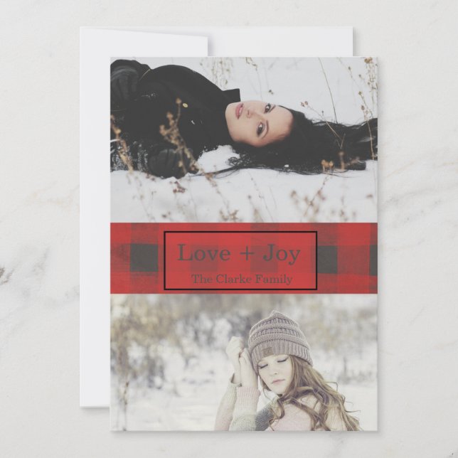 Kärlek + Joy Buffalo Check Two Photo Julkort (Framsida)