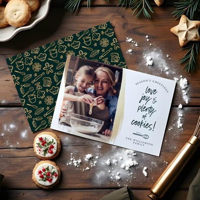 Kärlek Joy & Cookies Family Baking Photo Julkort (Love Joy & Plenty of Cookies Family Baking Photo Holiday Card)