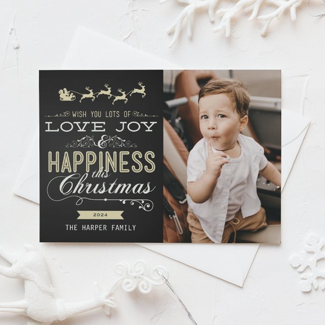 KÄRLEK JOY HAPPINESS CHALKBOARD CHRISTMAS PHOTO-KO JULKORT (Skapare uppladdad)