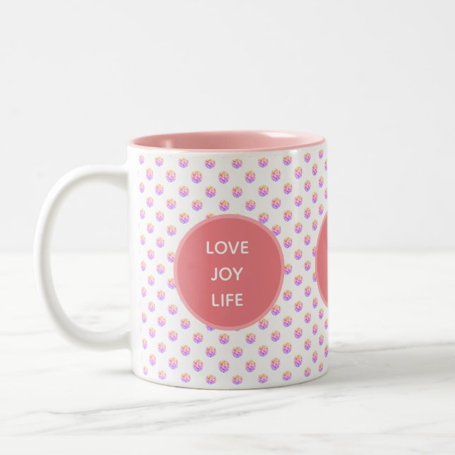 Kärlek, Joy, Life Rosa Diamonds Två-Tonad Mugg (Vänster)