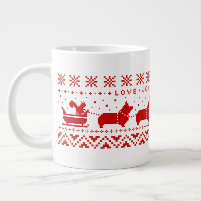 Kärlek Joy Peace Corgis Festive jul Helgdag Jumbo Mugg (Vänster)